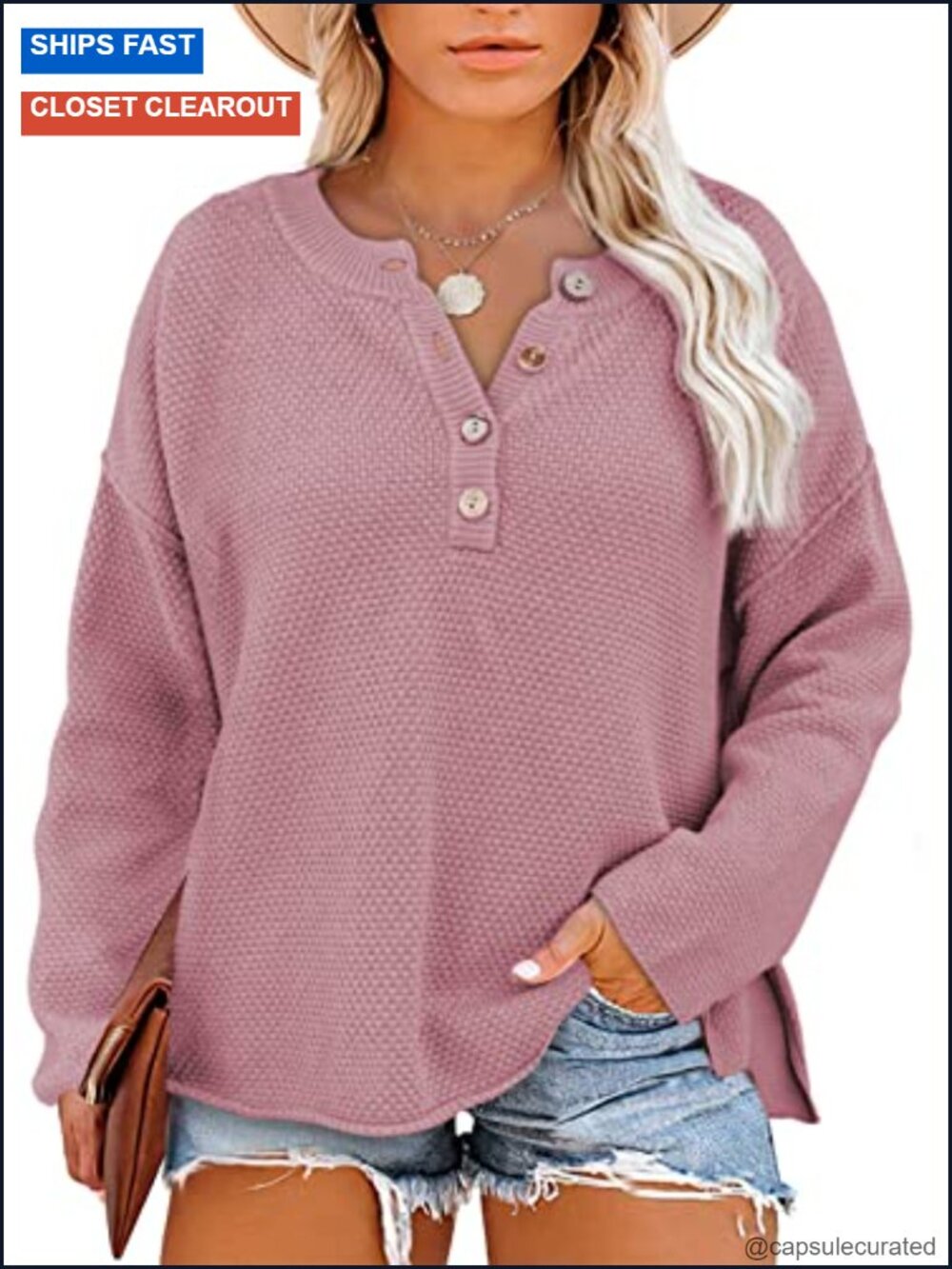 Plus Size Womens Henley Sweater Loose Fit V Neck Long Sleeve Knit Pullover 55%